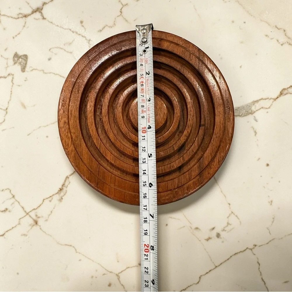 VTG Set Of 2 Hand Crafted Solid Black Walnut Wooden Round Trivets Candle Holder